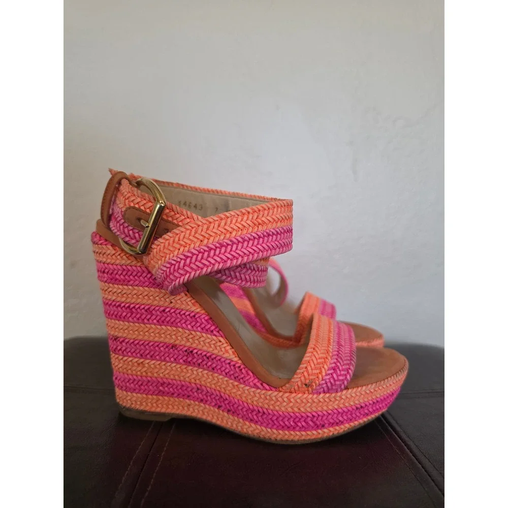 Stuart Weitzman Bright Neon Colors Canvas and Leather Maximalist Wedges sz 7 - Picture 4 of 11